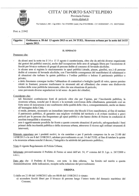 3294_Ordinanza 58 del  13 agosto 2013