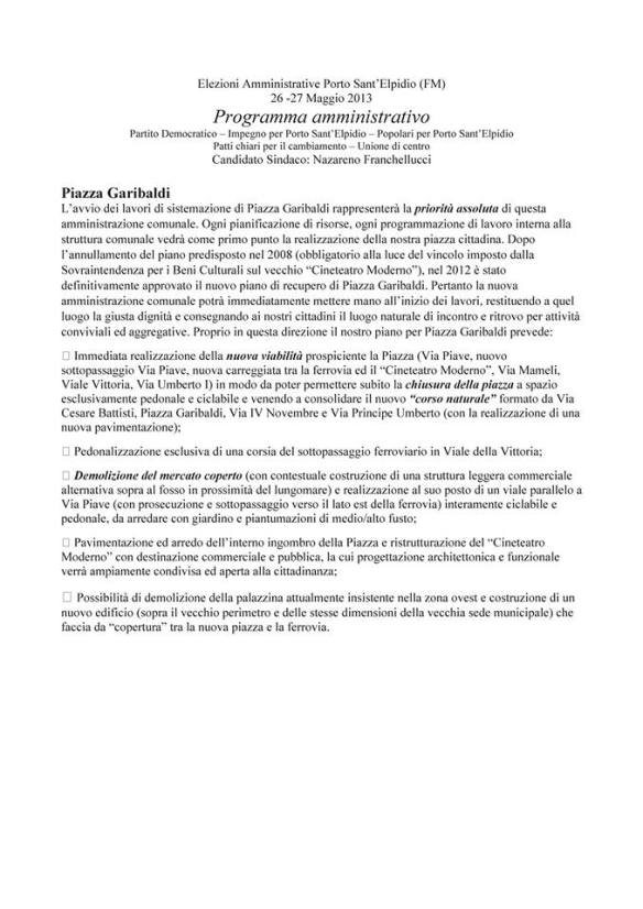 Estratto del programme elettorale di Nazareno Franchellucci